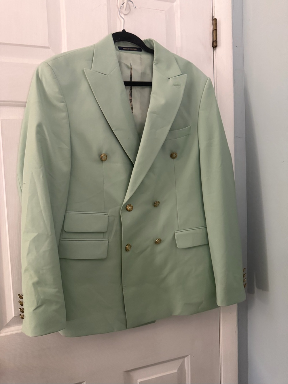 Marco Lorenzo Size 42 Mint Green Wool Double Breasted Blazer